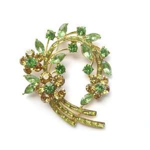   Rhinestone Fresh Spring Floral Flower Leaf Wreath Pin Brooch Jewelry