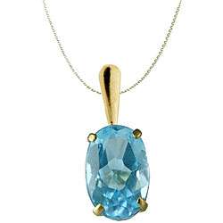10k Yellow Gold Oval Blue Topaz Necklace  