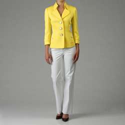 Tahari ASL Womens Yellow/White Pant Suit  Overstock