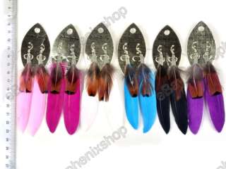   72pairs colored mix style pheasant feather dangle earrings  