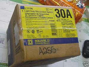 SQUARE D (L111N) 3 30A 1 PHASE DISCONNECT SWITCH *NIB*  