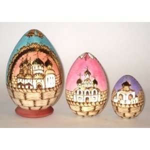  Nesting Eggs * 3 pc / 5 in * Easter Wood burn * Russian 