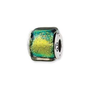  Yellow Dichroic Glass, Square Charm for Pandora and most 