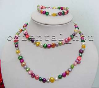 8mm Multicolor Fresh Water Pearl Necklace Bracelet Set