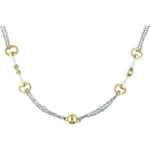  40 Inch Silver Necklace with Yellow Gold Plating and White 