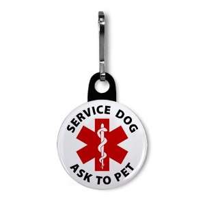 SERVICE DOG Ask To Pet Red Medical Alert 1 inch Black Zipper Pull 