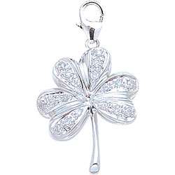 14k Gold and Diamond Accent Pave Shamrock Charm  