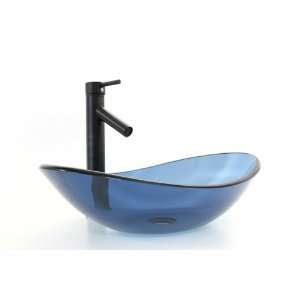  1/2 Thickness Bathroom Clear Blue Oval Style Glass Vessel 
