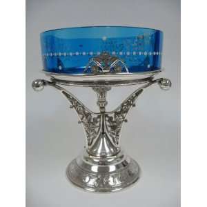 Blue Birds Bowl with Pairpoint Stand 