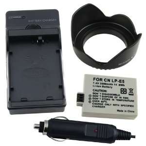  FOR CANON LP E5 BATTERY + CHARGER + HOOD REBEL XS XSi T1i 