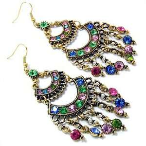   Tier Multi Colored Crystal 3 Chandelier Dangle Earrings: Jewelry