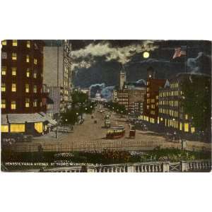 1910 Vintage Postcard Pennsylvania Avenue by Night   Washington D.C.