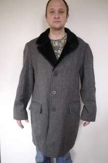 Vintage 1970s ZERO KING Herringbone WOOL Faux Fur Lined OVER COAT 44 