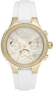 DKNY Womens Chronograph Rubber Crystal Watch NY8197 White MOP  