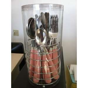   Stainless Steel Pink Handles Flatware Set with Stand
