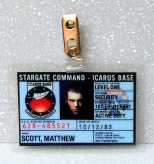 Stargate Universe ID Badge  1st Lt Matthew Scott  