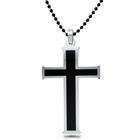  Stainless Steel Mens Black Resin Cross Necklace