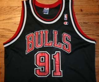   #91 Chicago BULLS Black CHAMPION NBA JERSEY Mens 48 worm  