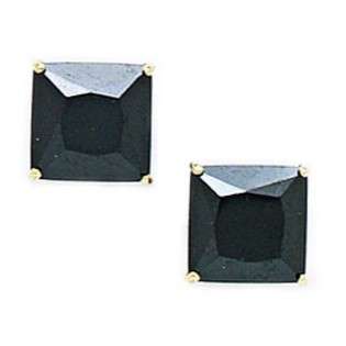   14k Yellow Gold Black 8x8mm Square CZ Basket Set Earrings 