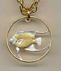 gold silver cut coin bermuda 5 angel fish necklace with