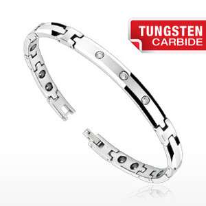 Elegant Tungsten Carbide 8.5 Mens CZ Bar Striped Bio Magnetic 