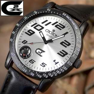 Mens Croton Leather Compass Tachymeter Watch CX328005SSSL  Croton 