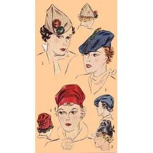  1937 Ladies Hats Pattern, Size Medium 22 22 1/2 
