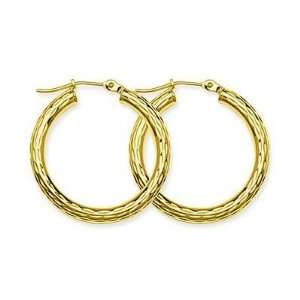  : 10kt Yellow Gold Diamond Cut Hoop Earrings 30mm 3mm thick: Jewelry