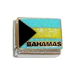 Bahamas Flag With Glitter Italian Charm Bracelet Jewelry Link