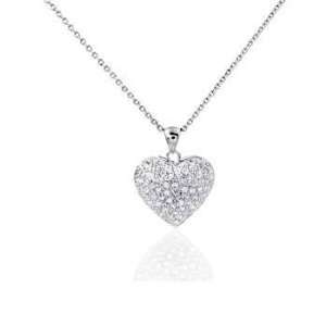  Beautiful Sterling Silver Pave CZ Puffed Heart Pendant 