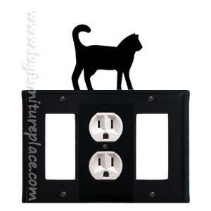 Wrought Iron Cat Triple GFI/Outlet/GFI Cover