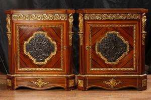 Pair French Empire Credenzas Cabinets Chests Ormolu  