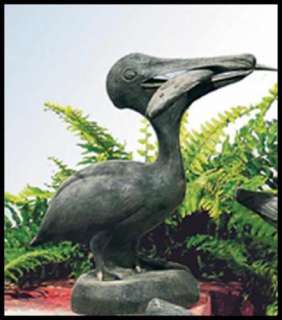 outdoor resin pelican w fish lawn garden statue moss