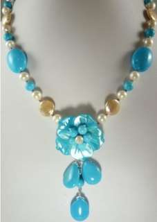 handcrafted Akoya pearl and blue turquoise necklace  