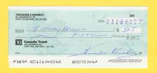 TED Teeder KENNEDY Autograph Personal Check Hockey HOF  