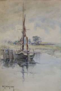 Watson Watercolor Painting of a Dock and Boat  