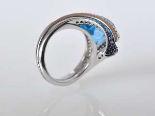 Gadi 18K White Gold Flared Diamond Topaz Sapphire Ring  