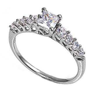 CZ Princess Square Engagement Promise Silver Ring sz 6  