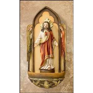 NEW Sacred Heart Of Jesus Marble Resin Holy Water Font Relgious Statue 