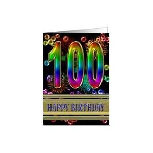   100th Birthday with fireworks and rainbow bubbles Card Toys & Games