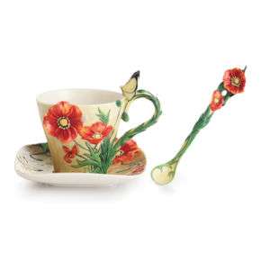  Van Gogh Collection Poppy franz porcelain cup sucer spoon set  