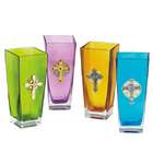   Home Furnishings Set of 4 Square Glass and Pewter Holy Cross Vases 9