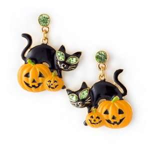  Halloween Jewelry Pumpkin Black Cat Crystal Earrings 