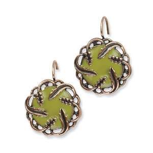  1928 Boutique Copper tone Green Enamel Dangle Earrings 