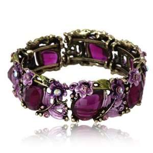  Antique Gold Purple Flower Bangle Bracelet Fashion Jewelry 