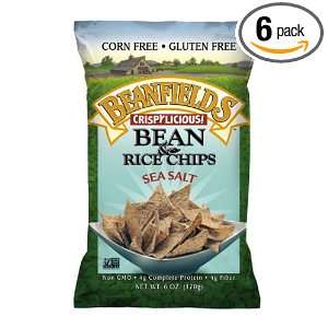 BEANFIELDS Sea Salt Bean and Rice Chips, 6 Ounce (Pack of 6)  