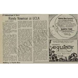 Randy Newman UCLA Concert Review 1971 