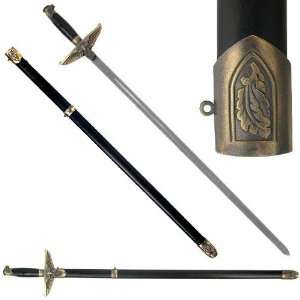 German Sword with Spiral Handle & Leather Scabbard   32 inch:  
