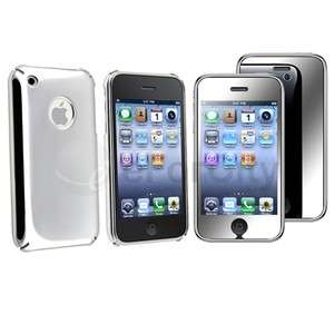   SILVER HARD SHELL Case Cover+MIRROR SCREEN PROTECTOR for iPHONE 3G 3GS