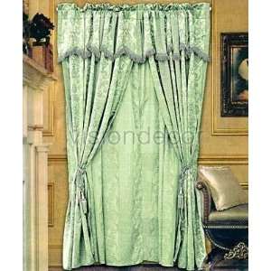  Luxury Light Green Tone on Tone Jacquard Curtain Set w 